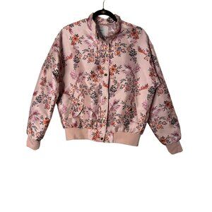 Forever 21 Pink Floral Satin Bomber Jacket Size Large